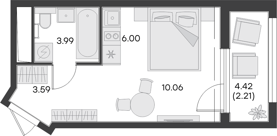Студия 25.85 м²