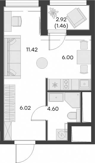 Студия 29.5 м²