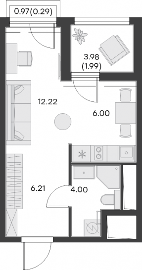 Студия 30.71 м²