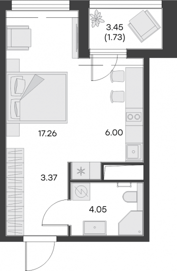 Студия 32.4 м²