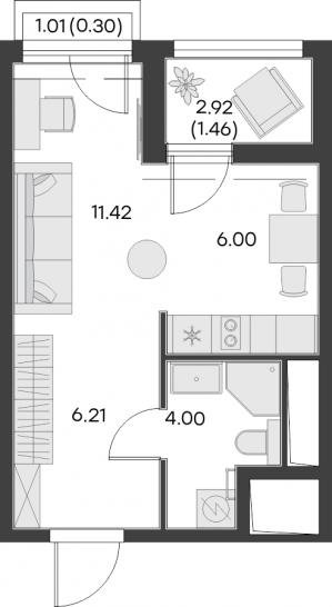Студия 29.39 м²