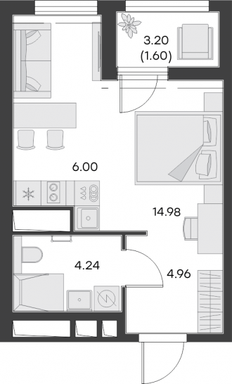 Студия 31.78 м²