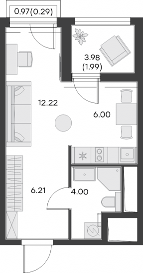 Студия 30.71 м²
